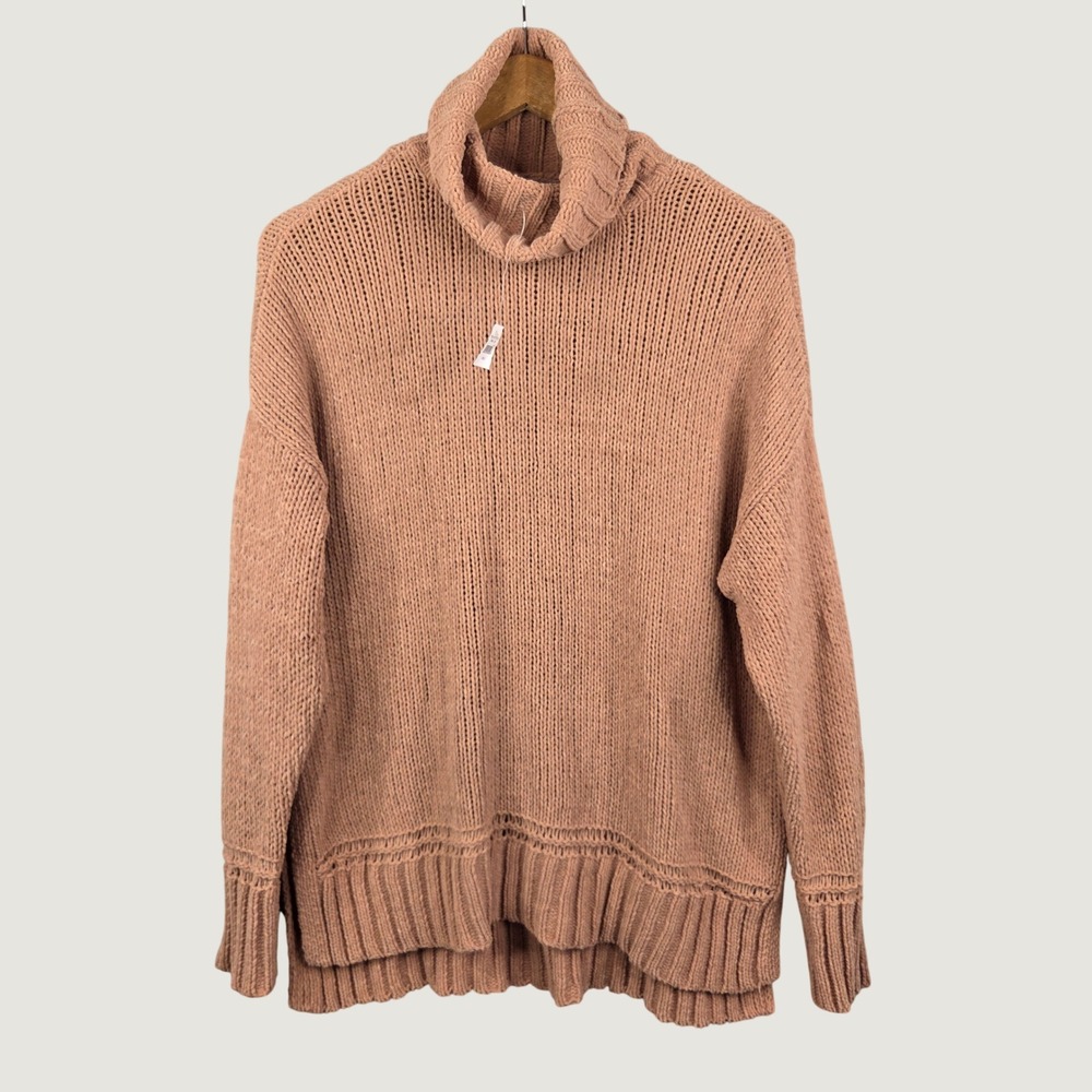 Aerie Sweater Women Small Pink Chenille Turtleneck Oversized High Low Chunky NWT